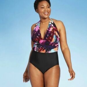 Aqua Green Colorful Halter One Piece Swimsuit